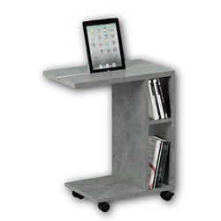 Stella Trading Latino Moderna Auxiliar con Ruedas en hormigón-Mesa de Centro móvil con práctico riel para tabletas y Estante para su Sala de Estar, Madera de ingeniería, 50 x 60 x 30 cm