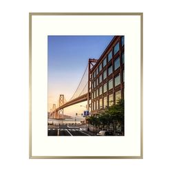 Frametory Metal Picture Frame - Aluminum Thin Molding - Photo Frame with Ivory Color Mat for Wall Art & Pre-Installed Mounting Hardware - Real Glass Gold 12x16