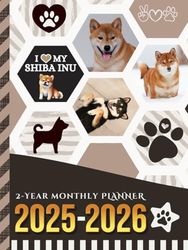 2-Year Monthly Planner 2025-2026: Hardcover / 8.5x11 Dated Organizer With 100 Blank College-Ruled Paper Combo / 24-Month Schedule Gift / Shiba Inu Dog Art Pattern Cover