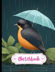 Sketch Book: Detailed Illustration of a Bird Contemplating in the Rain, Artists, Big Size 8.5x11 Inchs, 120 Pages