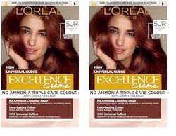 L’Oréal Excellence Permanent Hair Dye Colouring Cream, 100% Grey Coverage, With Pro-Keratin, Ammonia-Free, Universal Nudes, 5UR Red (Pack of 2)