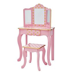 Fantasy Fields Coiffeuse Enfant Tabouret Miroir en Bois Rose Teamson TD-11670L