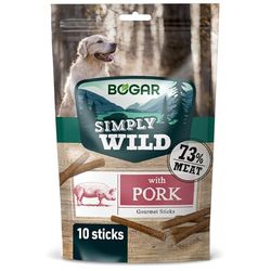 Bogar - Simply Wild - Snack per cani - Cibo per tutte le taglie di cane - Bastoncini per cani a forma di stick - Integratori per animali - Gusto maiale - 10 stick - 110g