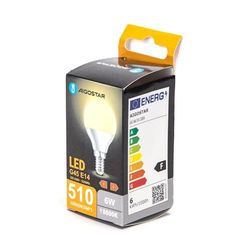 Bombilla LED G45 E14 6W 3000K, luz cálida, eficiencia energética, ideal para iluminación general y ambientes confortables.