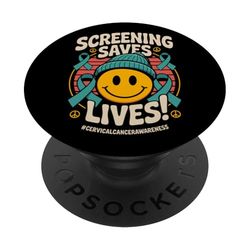Screening Saves Lives - Ribbon Cervical Cancer Awareness PopSockets PopGrip Adhesivo