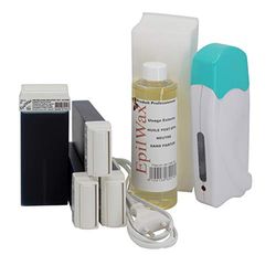 EpilWax - Kit Chauffe Cire Épilation Professionnelle avec 4 x Recharges Roll on Cire à l’Azulène, 100 x Bandes d'Épilation et Huile après Épilation - Gamme Solo