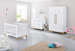 Pinolino Riva commode extra breed, incl. afneembaar aankleedopzetstuk, voor baby's en peuters, van wit MDF en massief essenhout