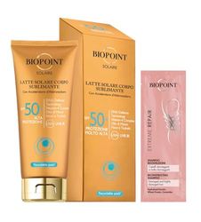 Biopoint Solaire SPF 50+ Sublimator do ciała do ciała z akceleratorem opalania, działanie przeciwutleniające i nawilżające, 200 ml z szamponem Extreme Repair 10 ml