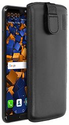 mumbi äkta läder väska kompatibel med Huawei P20, (väska med dragkedja, draghjälp), vit, Huawei P20, svart