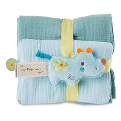 NICI Rhino Manuffi-Set - 2x Zachte Mousseline-Doeken 60x60 cm & 1x Pluizig Speelgoed voor Baby's 9 cm - Doekje & Babyknuffel vanaf 0 Maanden - Doekje/Zacht Speelgoed voor Meisjes en Jongens