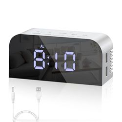 Vinabo Reloj Despertador Digital con Espejo,LED Reloj Despertador Digital,Despertador Noche,12/24H,Despertador Inteligente con 2 Puertos de Carga USB,Decoración Moderna Para el Hogar o Habitación