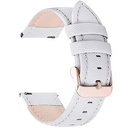 Fullmosa Horlogebandje 18mm, Cross Serie echt lederen armband, reserveband, smartwatch armband met roestvrijstalen sluiting, 18mm Wit + Roségouden Gesp