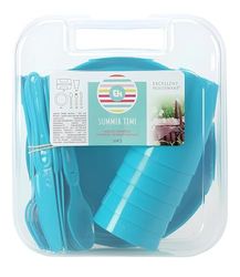 Self Import Agencies Set Picnick 31 pezzi in PP: 6 x ciotola, 6 x cucchiaio, 6 x forchetta, 6 x coltello, 6 x scatola di trasporto, 3 colori