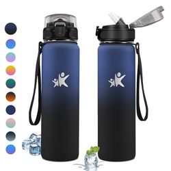 KollyKolla Thermosfles, 1 l, lekvrij, thermosflessen met rietje, herbruikbaar, BPA-vrij, thermosfles voor kinderen, volwassenen, camping, fietsen