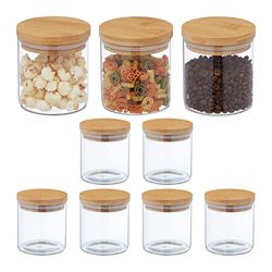 Relaxdays Set da 9 Barattoli per Alimenti, Pasta, Riso, Müsli, caffè, 500 ml, Ermetici, bambù, Vetro, Natura Trasparente, 60% 30% 10% Silicone