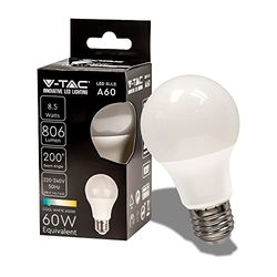 V-TAC Lampadina LED con Attacco E27 8,5W (Equivalenti a 60W) A60-806 Lumen - Lampadine LED Massima Efficienza e Risparmio Energetico - 6500K Luce Bianca Fredda