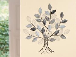 AlexandreHouse Wall Relief, Tree, Graphic, Metal, Gray, Black, White, PU 1, L. 3 cm, W. 100 cm, H. 107 cm