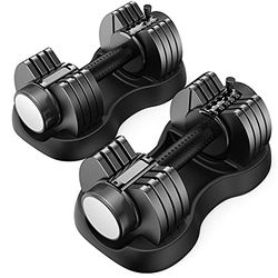 25 lbs verstelbare halterset 2-delige set met anti-slip handgreep & automatisch instelbare halterschijven & opbergbakje, verstelbare gewichten voor lichaamstraining thuis