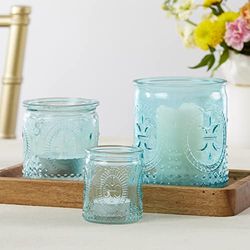 Kate Aspen 27193NA Vintage Glass Tea Light Holder (Set of 3), Blue (Nesting)