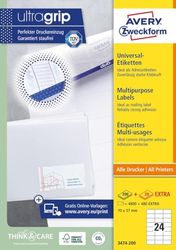 AVERY Zweckform 3474-200 adreslabels, 4.800 plus 480 zelfklevende etiketten extra, 70 x 37 mm op A4, mat papier, afdrukbare afzenderetiketten, zelfklevende adresetiketten met ultragrip), 220 vellen,