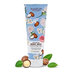 Jean & Len Ricco latte per il corpo con burro di karitè, nutre intensamente la pelle secca ed è delicato sulla pelle, senza siliconi parabenici, olio minerale e microplastica, vegano, 250 ml