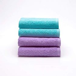 Sancarlos - Set of 4 Ocean Duo Wash Basin Towels, Lilac and Turquoise, 100% Cotton, 550 g/m2