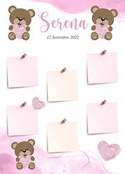 Tableau battesimo orsetto rosa - tableau battesimo bimba rosa