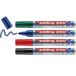 edding 250 whiteboardmarker set - zwart, rood, blauw, groen - 4 whiteboardstiften - ronde punt 1,5 - 3 mm - boardmarker uitwisbaar - voor whiteboard, flipchart, prikbord, memobord - navulbaar