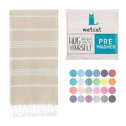 WETCAT Serviette de Plage Turque surdimensionnée, 96,5 x 180,3 cm, 100% Coton, Anti-Sable, séchage Rapide, Serviette de Voyage légère pour Adultes, Accessoires de Plage, Cadeaux – Beige