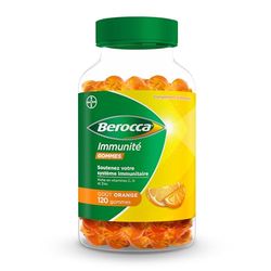 Berocca® Immunité gommes - Multivitamines Complément alimentaire - 8 vitamines et minéraux - Dont vitamine C, D et Zinc - Soutient l'immunité au quotidien - Goût orange 120 gommes