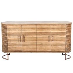 DRW Dressoir met 4 houten deuren en metalen poten in natuur en goud, 153 x 43 x 77 cm