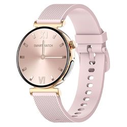 Knauermann PRO 3 Mini (2024) Gold - Gezondheidshorloge Smartwatch met telefoonfunctie - ECG + HRV en SOS-functie - AMOLED-display - BT Bluetooth - slaapapneu - siliconen band roos, 14-24, rond, goud,