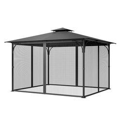 VEVOR Vervangend gazebonet, 4 panelen zijwand, outdoor gaasgordijn, terrasmuggen met dubbele rits, luifelscherm (enkel netwerken)