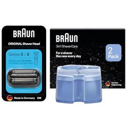 Braun Series 5 Electric Shaver Original Replacement Head, 53B, Braun 3in1 Original Shaver Care Refill Cartridges, Hygienic Cleaning, 2 Pack
