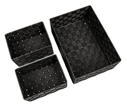 WENKO Corbeille bain Adria noire, kit 3, décorative le rangement et l'organisation aux dimensions S, M & L cuisine, salle bain et maison, organiseur en polypropylène robuste 34x13x24cm