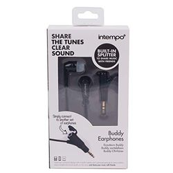 Intempo® EE1399BLKSTKEU Buddy Earphones | Built- in Splitter | 3 Sets of Ear Cushions | 1.2 Metre Cable | Black