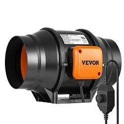 VEVOR Ventilateur de conduit en ligne, 152,4 mm, extracteur d'air silencieux 550 m³/h contrôleur de vitesse variable moteur CA, booster de refroidissement pour tentes de culture, culture hydroponique