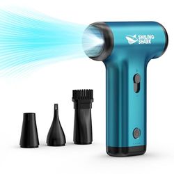 Smiling Shark Soffiatore ad Aria Compressa, JF-01 Vitesse Variabile 130000 Giri/min 5Kpa con Luce LED Elettrico Rimuovi Polvere Senza Fili per Pulizia PC/Tastiera/Auto/Divano/Camping, (Blu)