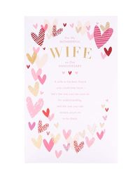 UK Greetings | Anniversary Card for Wife | Happy Anniversary | Her, Girls, Women | Pink & Gold Hearts Design | With Envelope | 155 x 235 mm