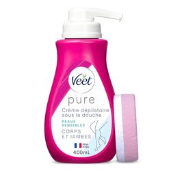 VEET PURE - Crème Dépilatoire Sous la Douche Corps & Jambes - Peaux Sensibles - Sans Odeur d'Amoniaque - 400ml