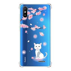 Evetane Custodia in silicone compatibile con Xiaomi Redmi 9A Custodia protettiva in silicone antiurto resistente a tutto il corpo trasparente con design a fiore di gatto