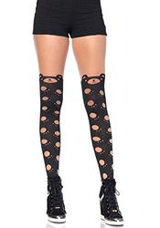 Leg Avenue 7949 One Size 6 to 12 Black and Nude Beary Cute Pantyhose with Woven Nude and Opaque Bear Detail and Elastic Waistband