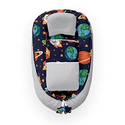 KOSPU Babynest avec Oreiller et Couverture pour Bébé, 100 % Coton, Rembourrage en Mousse de Polyester et Perles de Silicone, Pare-Chocs 90 X 70 cm, Couverture Bébé 75 X 50 cm