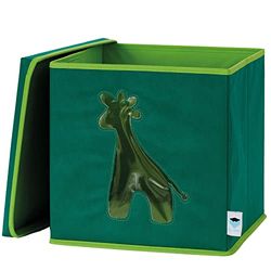 Love it Store it Opbergdoos met deksel - Stoffen speelgoeddoos - Met venster, stevig - Donkergroen met giraffe - 30x30x30 cm