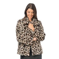 Chaks - Jas met bontlook voor volwassenen, korte pluche jas met luipaardpatroon, voor carnaval, festival, feestmode