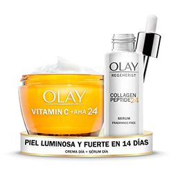 Olay Gel Crema De Día Vitamina C + AHA24, 50 ml +Olay Regenerist Collagen Peptide24 Sérum de Día Sin Perfume