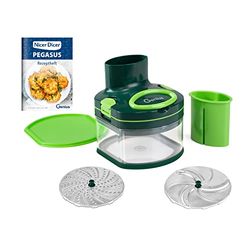 Genius Nicer Dicer Pegasus - Picadora de verduras (10 piezas, tapa de tracción, poco esfuerzo, cortador de verduras para un trabajo rápido y seguro, rallar finamente y cortar grueso)