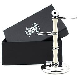 Haryali London Sustainable 2 in 1 Shaving Brush & Razor Stand Holder, Non-Rustic, Stainless Steel, Zero Waste, Ivory Resin Finish, 1 g