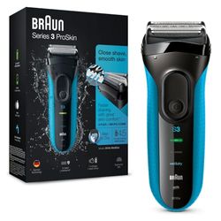 Braun Series 3 ProSkin Electric Shaver, Electric Razor for Men With Precision Head, Cordless, Wet & Dry, 2 Pin Bathroom Plug, 3010s, Black/Blue Razor