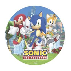 dekora - Décoration pour Gâteaux d’Anniversaire - Cake Topper Sonic 20 cm - Disque en Azyme Comestible pour Gâteau Sans Gluten, Sans Sucres Ajoutés, Sans Lactose - Convient aux Végétariens